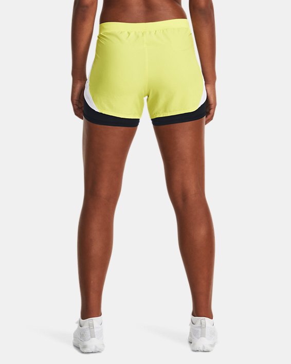 Women's UA Fly-By 2.0 2-in-1 Shorts, Yellow, pdpMainDesktop image number 1